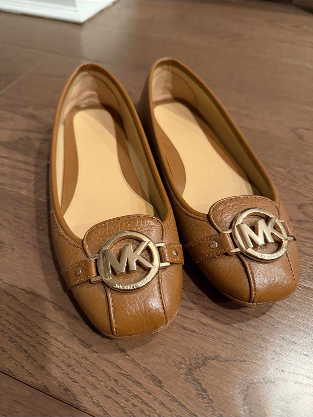 Michael Kors Tan Leather MK Emblem Ballet Flats